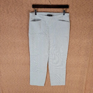 Hilary Radley Cropped Ankle Pants Blue Striped Elastic Pull On Pants Nautical Lg